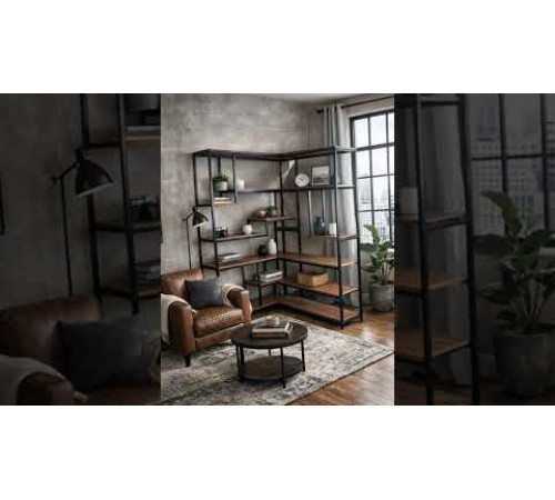 Стеллаж угловой MSM U0082, дуб сонома/черный металл