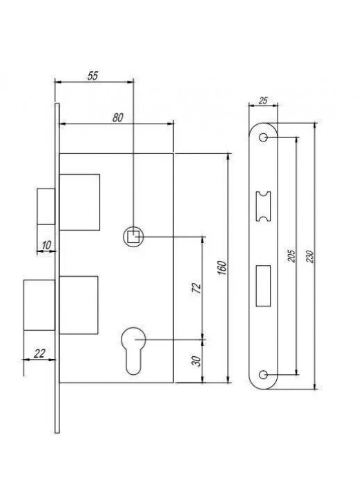 CLASS Замок врізний ЗВ-7-72/55 SN