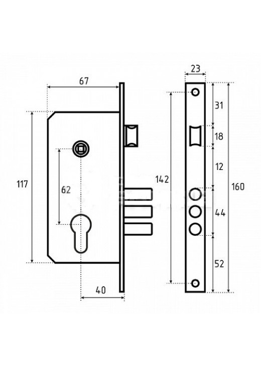 Замок врізний Class 9011 SR -3R CP
