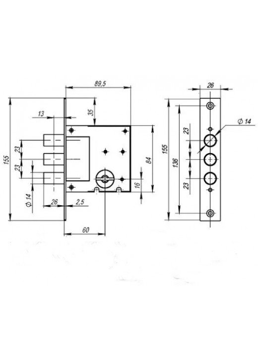 Замок сувальдний 10/S-60.3R14 (з відповідною планкою) Замок сувальдний 10/S-60.3R14 (з відповідною планкою)