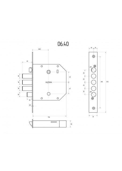 Замок врізний CLASS 06.40 сувальдний (лівий) (латунний ключ,без тяг)