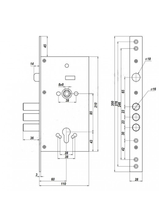 CLASS  Корпус замка KEDR 252RR (євро моноблок під ручку з відповідною планкою )