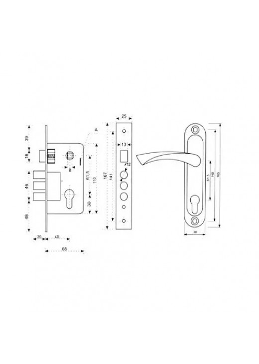 Замок врізний KEDR  з ручками 1026 S/NI