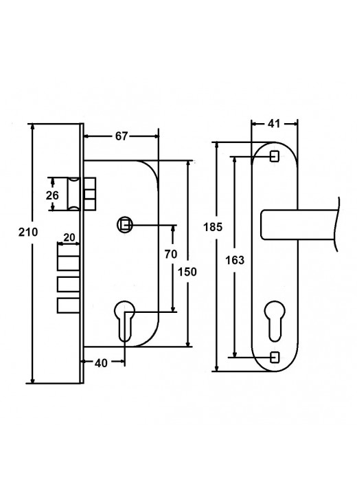 Замок CLASS  врізний з ручками 1523-M60-AB