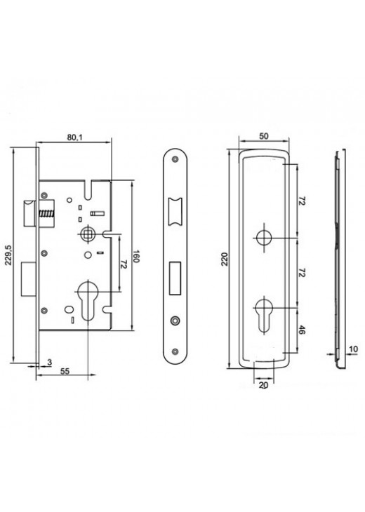 Замок врізний з ручками 7255-2 AB