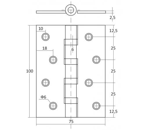 Дверна петля універсальна KEDR 100752.5-B4-G (Полірована латунь)