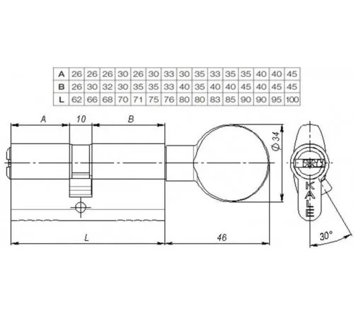 Циліндр Kale 164SMC 35+10+55=100 мм