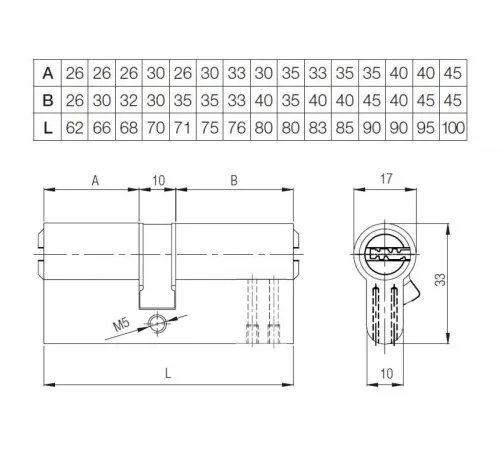 Циліндр Kale 164SNC 26+10+26=62 мм