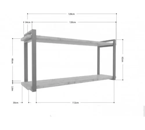 Полиця Айсберг 120 — чорний/білий, металевий каркас + ДСП (128×34×62 см)