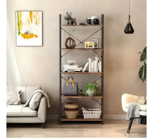 Стеллаж 5 полок Landrienne с металлическим каркасом, 158×60×30 см