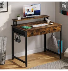 Компьютерный стол с выдвижными ящиками подставкой для монитора и крючками