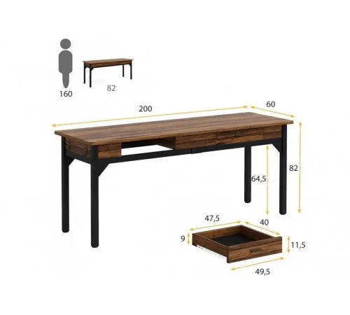 Письмовий стіл із 2 ящиками 82×200×60 см — MSMLOFT