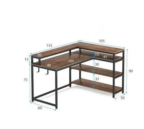 Кутовий стіл Table-30 від MSMLOFT — ергономічна робоча станція з надбудовою