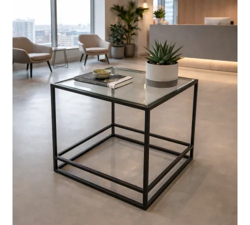 Журнальный столик Aria Glass Metal – стеклянный черный, 50×50×55 см