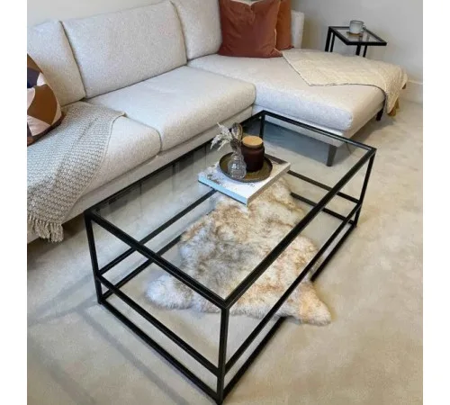 Журнальний столик Aria Glass Metal – чорний, скло + метал, 110×60×45 см
