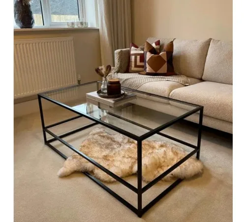 Журнальний столик Aria Glass Metal – чорний, скло + метал, 110×60×45 см