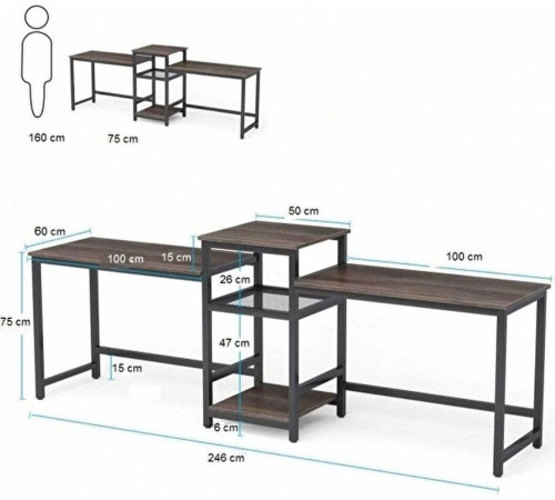 Двойной письменный стол Loft №3 (246×60×75см)