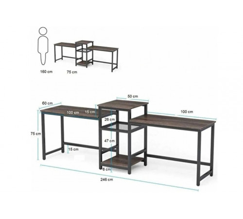 Двойной письменный стол Loft №3 (246×60×75см)