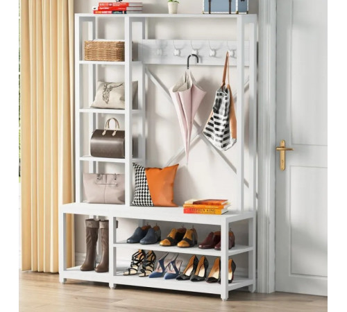 Вешалка 4в1 для прихожей с полками и скамейкой в стиле лофт