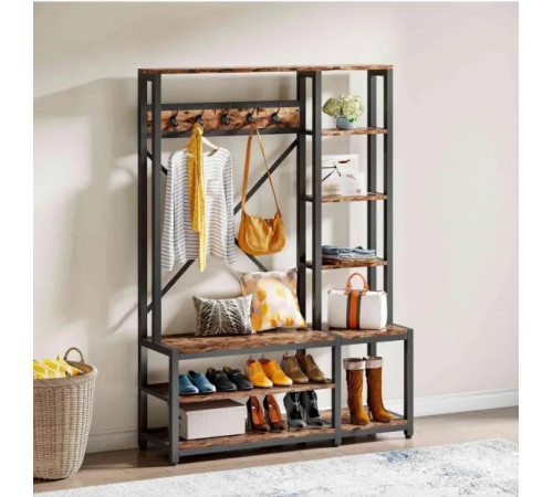 Вешалка 4в1 для прихожей с полками и скамейкой в стиле лофт