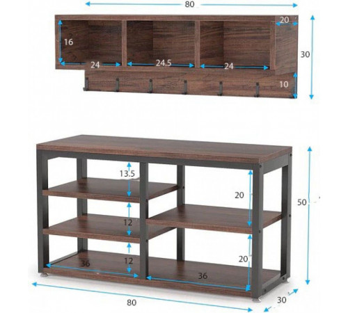 Вешалка для одежды 5 В 1 с настенной полкой