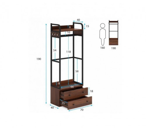 Вешалка для одежды с ящиками, крючками и полками