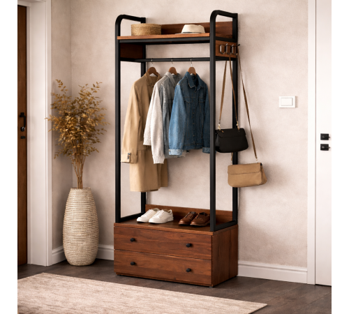 Вешалка для одежды с ящиками, крючками и полками