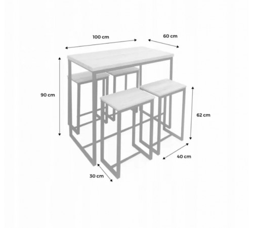Высокий стол с 4 барными стульями