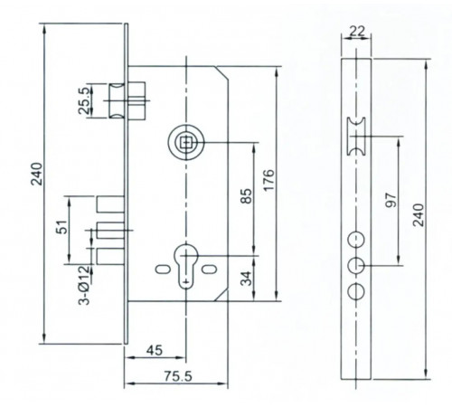 Врезной замок в дверь IMPERIAL 6005-3r CP