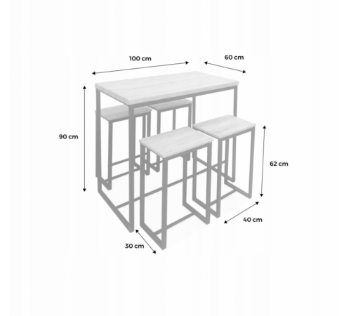 Высокий стол с 4 барными стульями