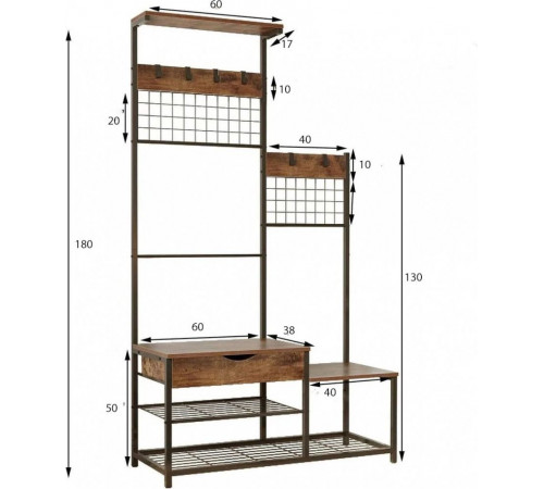 Вішалка 4-в-1 з ящиком для зберігання, лавкою для батьків та дітей у передпокої