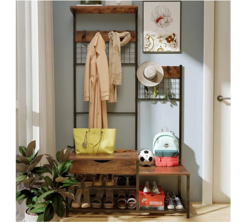 Вішалка 4-в-1 з ящиком для зберігання, лавкою для батьків та дітей у передпокої