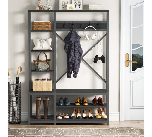 Вешалка 4в1 для прихожей с полками и скамейкой в стиле лофт