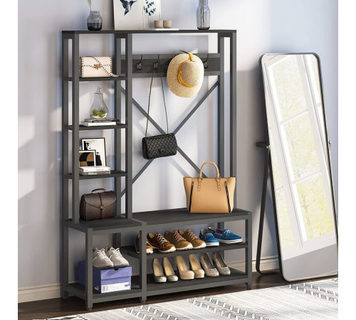 Вешалка 4в1 для прихожей с полками и скамейкой в стиле лофт