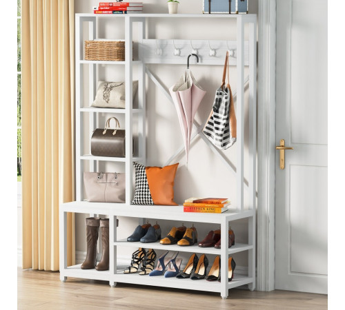 Вешалка 4в1 для прихожей с полками и скамейкой в стиле лофт