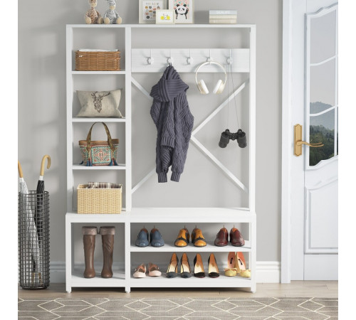 Вешалка 4в1 для прихожей с полками и скамейкой в стиле лофт