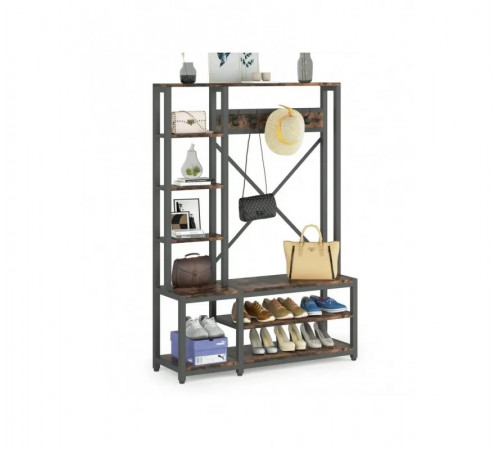 Вешалка 4в1 для прихожей с полками и скамейкой в стиле лофт