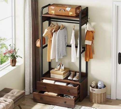 Вешалка для одежды с ящиками, крючками и полками