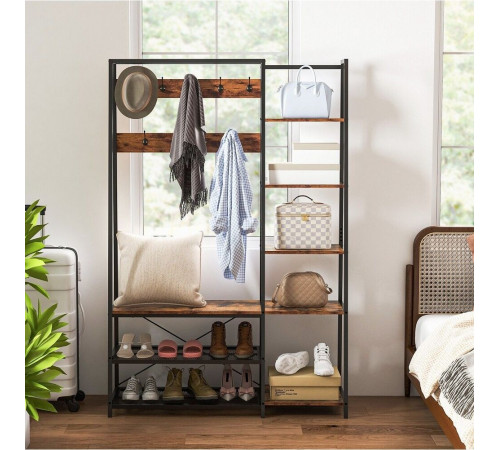 Вешалка для прихожей со скамейкой для хранения вещей и 9 крючками