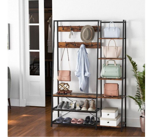 Вешалка для прихожей со скамейкой для хранения вещей и 9 крючками