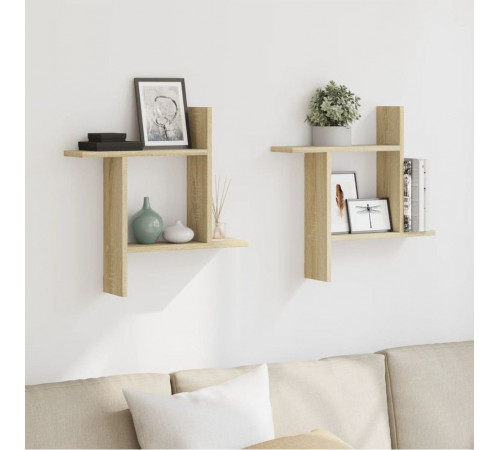 Две настенные полки дуб Сонома в стиле лофт