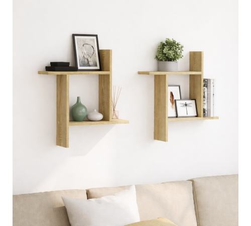 Две настенные полки дуб Сонома в стиле лофт