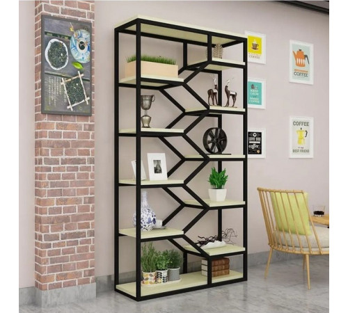 Утонченный лофт-стеллаж с металлическим каркасом и полками из ДСП – идеальное сочетание прочности и эстетики.