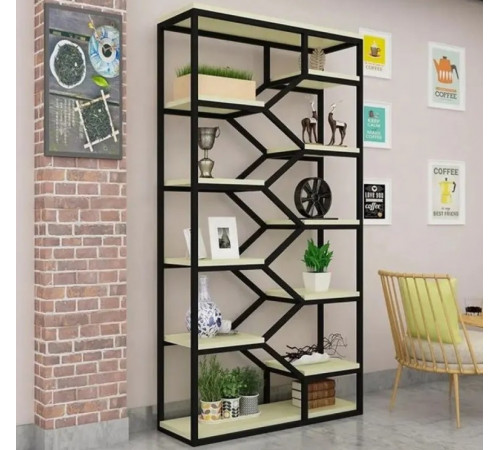 Утонченный лофт-стеллаж с металлическим каркасом и полками из ДСП – идеальное сочетание прочности и эстетики.