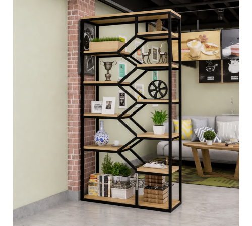 Утонченный лофт-стеллаж с металлическим каркасом и полками из ДСП – идеальное сочетание прочности и эстетики.