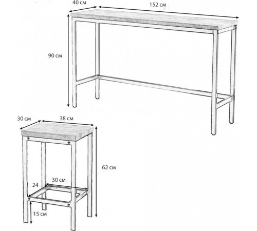 Длинный обеденный стол с 3 табуретами, набор для пабов.