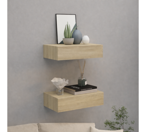 Элегантная подвесная полка с ящиком дуб сонома