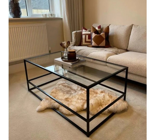 Журнальный столик Aria Glass Metal – черный, стекло+метал, 110×60×45 см