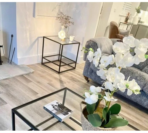 Журнальный столик Aria Glass Metal – стеклянный черный, 50×50×55 см