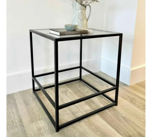 Журнальний столик Aria Glass Metal — скляний чорний, 50×50×55 см